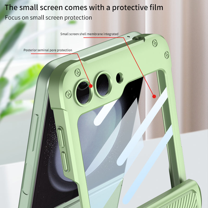 GKK til Samsung Galaxy Z Flip5 5G etui Metalkrog Kickstand PC-telefoncover med lille skærmfilm GKK til Samsung Galaxy Z Flip5 5G etui Metalkrog Kickstand PC-telefoncover med lille skærmfilm